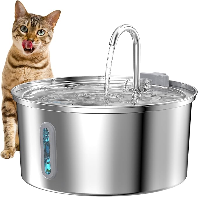 Cat Water Fountain Stainless Steel: Cat Fountain for Drinking - Automatic Pet Water Fountain for Cats Inside - 3.2L Dog Water Dispenser Cat Drinking Supplies Metal Kitty Spout Animal Waterer Bowl