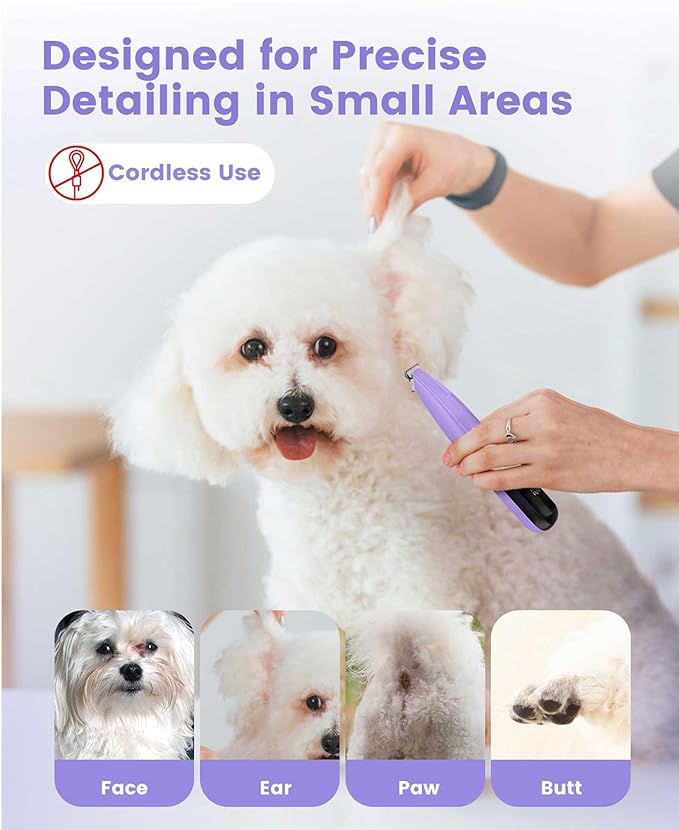 Dog Paw Trimmer with LED Light, 35dB Low Noise Paw Trimmers for Dog's Feet, 2 Speed Safety Electric Dog Clippers for Grooming, Rechargeable Cat Shaver for Paws, Ears, Face, Rump