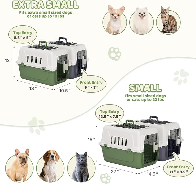 Magshion 22 Inch Hard-Sided Dog Cat Carrier, Green | Top and Front Door Access, Plastic Dog Kennel for Longer Traveling, Durable Handle and 4 Sides Ventilation, For Pet Up 26 lbs