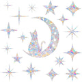 18 Pieces Cat Moon and Star Window Clings - Anti-Collision Decals to Save Birds from Glass Collisions,Non Adhesive, Reusable Rainbow Stickers