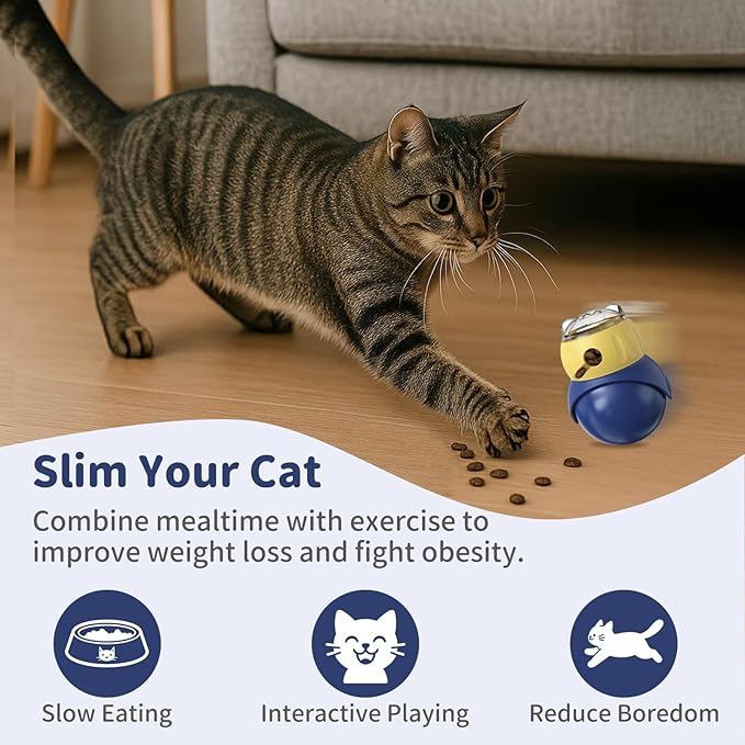 Interactive Cat Toys Treat Puzzle - for Indoor Cats Weight Loss Wobble Tumbler Feeder Food Dispenser, Fun Sliding Rolling, Enrichment Portion Control Slow Feeder for Kittens & Adult Cats