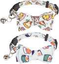 ADOGGYGO Cat Collar Breakaway with Bow Tie Bell - 2 Pack Kitten Collar with Removable Bowtie, Sushi Pizza Bowtie Collar for Cats Kittens (6.5"- 8.5")