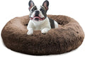 JOLLYVOGUE Calming Dog Bed Medium Size Dog, Anti-Anxiety Donut Medium Pet Bed, 27 inches Fluffy Faux Fur Round Cat Bed (Coffee)