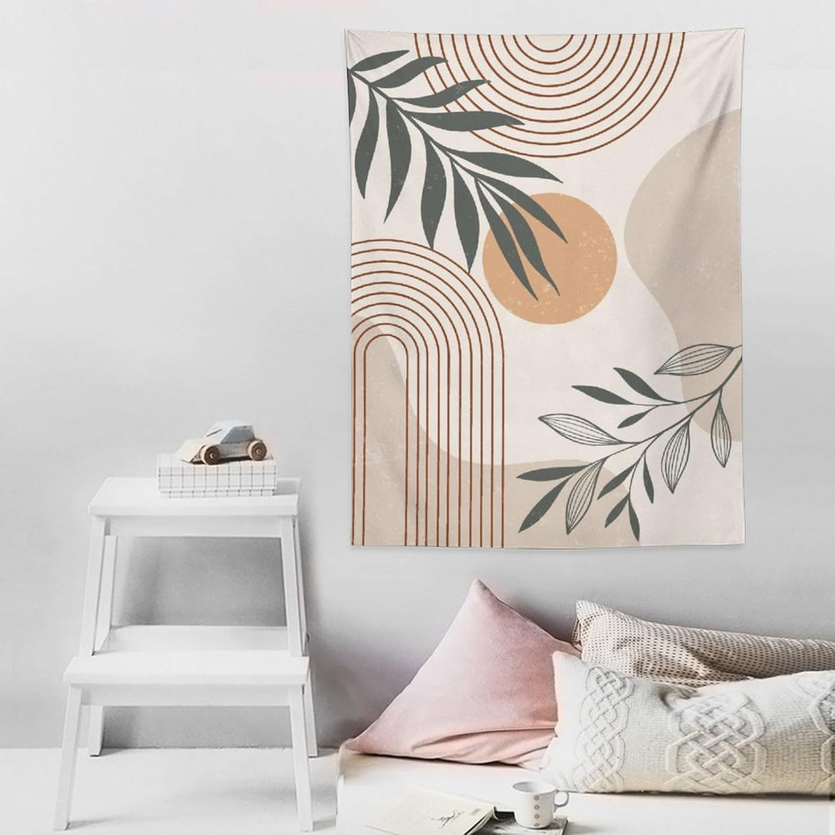 Abstract Boho Tapestry, Mid Century Tropical Tree Leaves Modern Geometric Arch Bohemian Botanical Tapestry, Home Aesthetic Wall Hanging Art Decor for Living Room Bedroom Dormitory 60x80 Inch