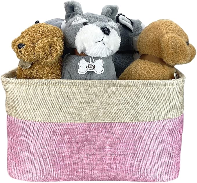 Personalized Foldable Storage Basket with Lovely Dog Yorkie Collapsible Sturdy Fabric Pet Toys Storage Bin Cube with Handles for Organizing Shelf Home Closet, Pink and White