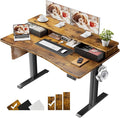 Veken 47.2"×27.6" Standing Desk with Storage Drawers, Adjustable Height Computer Table with Monitor Shelf, Home Office Desk for Study, Gaming, Workstation, Brown