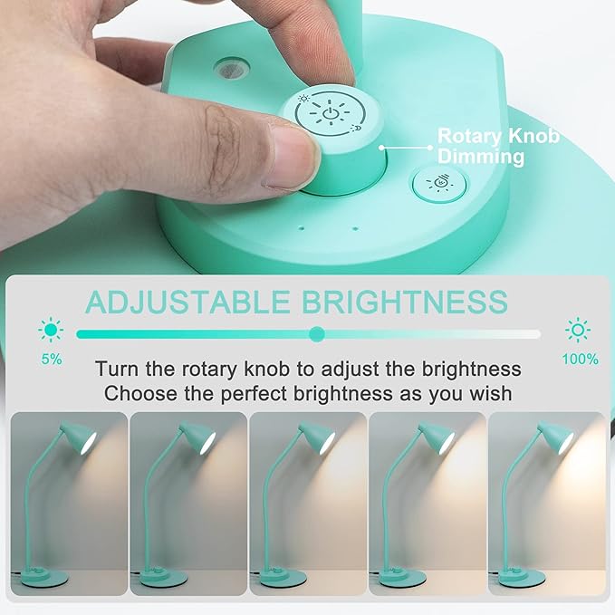 BOHON LED Desk Lamp with USB Charging Port, 3 Color Modes Fully Dimmable Reading Lamp, Auto Dimming Task Lamp, Flexible Neck Table Light for Office Dorm Bedside, Adapter Include, Teal