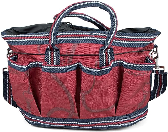 Jeffers Poplar Head Grooming Bag – Horse Grooming Organizer Tote with Pockets for Brushes, Tools, Clippers, Shampoo, Detangler – Stable Barn Kit Carrier for Horses, Pets, Merlot Snaffles & Irons