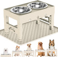Elevated Dog Bowls with Mat, Raised Dog Food Bowl Stand with 2 Stainless Steel Bowls, 5 Height Adjustable (3.1", 9", 10", 11", 12") Non-Slip Feeder Set for Medium and Large Dogs – Apricot