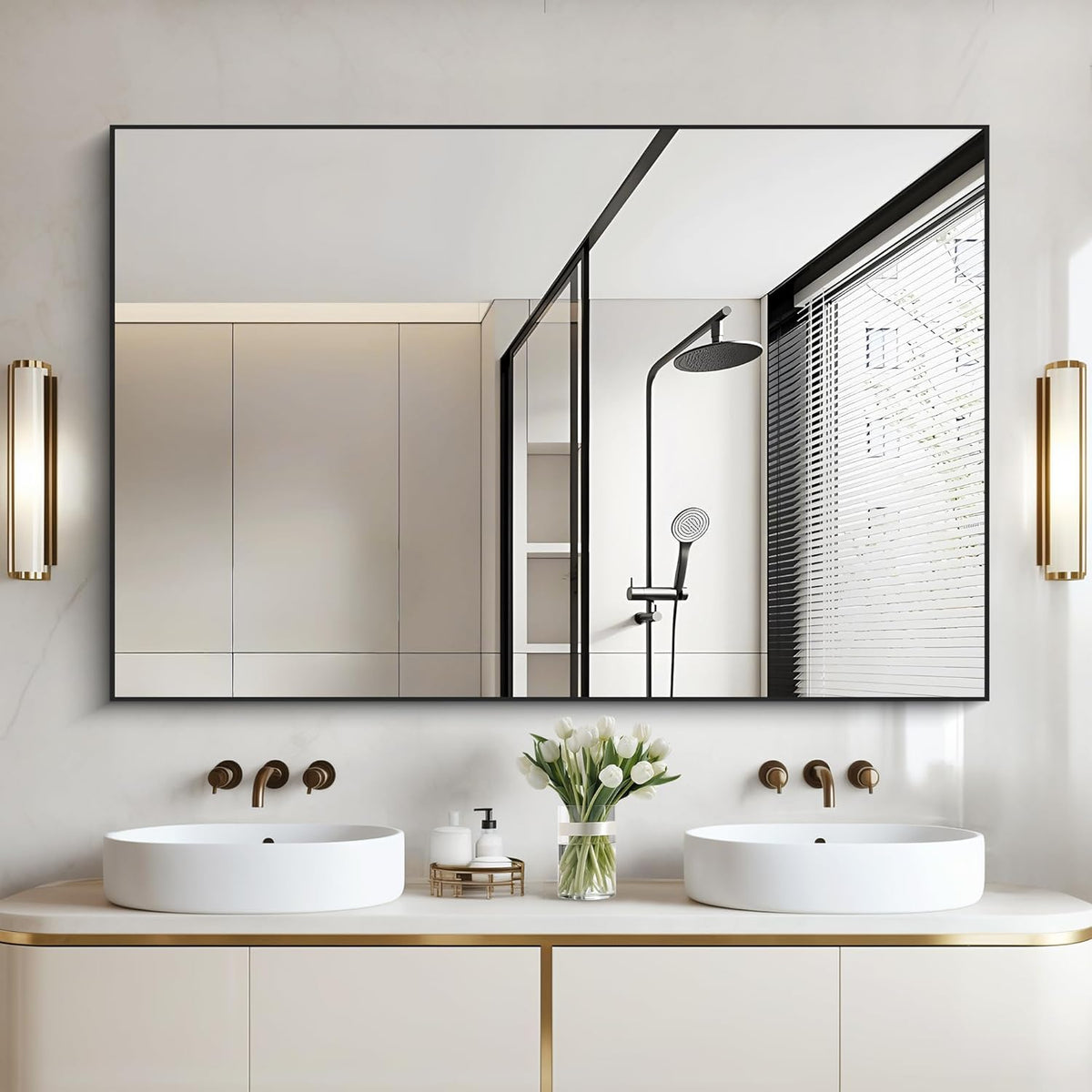 Black Bathroom Mirror for Wall, 30x50 Inch Rectangle Mirrors with Metal Frame, Modern Vanity Wall Mirror Decor for Bathroom Living Room, Entryway Hangs Horizontal or Vertical