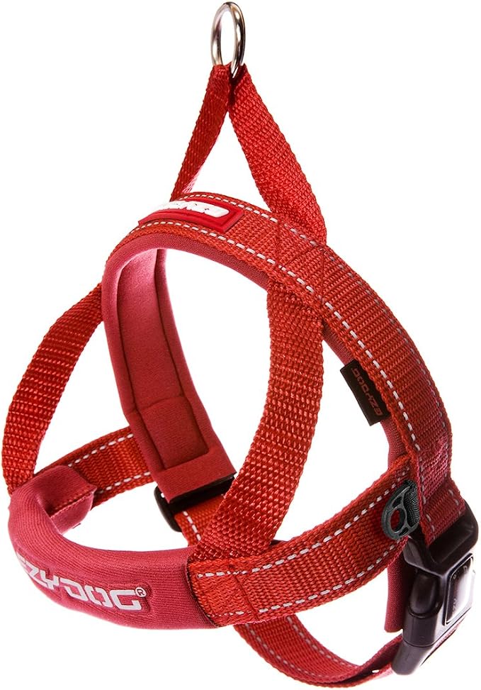 EzyDog Quick Fit Dog Harness, Soft Neoprene Padding - Large, Red | Fast One-Click Buckle, Adjustable Fit, Strong Reinforced Materials, Reflective Stitching, No Pull Dog Harness, Easy Walking