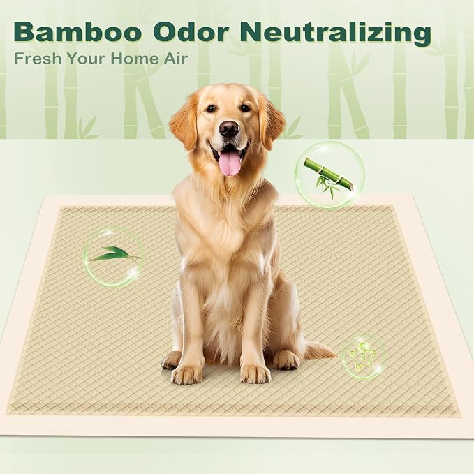MIZOK Bamboo Dog Pee Pads Highly Absorbent No Leak Extra Large 28x34in 30Ct | Highly Absorbent Bamboo Pads Neutralize Odors Quickly and Leak Proof Bottoms Protect Your Floors for Potty Training