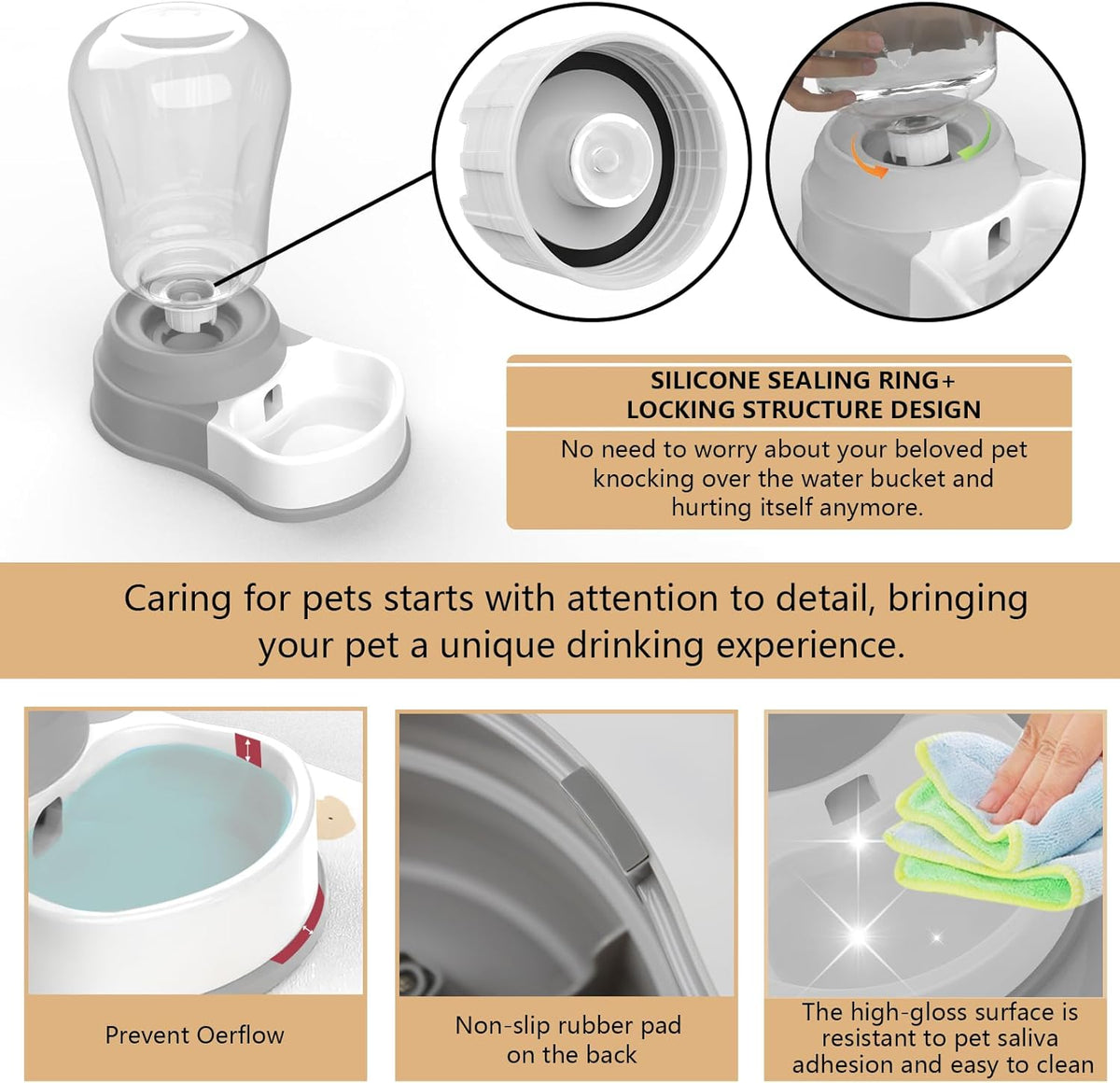 1.58 Gallon Automatic Dog Water Bowl Dispenser - Staltwo Premium Pet Water Dispenser with Non-Slip Mat, Large Capacity Water Feeder for Cats and Dogs, BPA-Free, 1.58 Gallon Grey