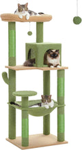 MUTTROS Cactus Cat Tree for Large Cats with Metal Plush Big Hammock, 56.3" Cat Tower for Indoor Cats with 2 Door Condo House, 6-Tier Cat Shelves with Scratching Posts and Large Top Perch,Green