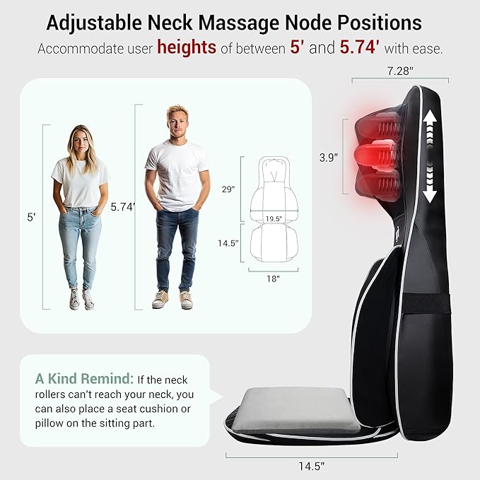 Mynt FSA Eligible HSA Approved Shiatsu Neck and Back Massager for Chair with 10 Deep Kneading Nodes, 2D & 3D Back Massage with Heat, Portable Spot Massage Chair Pad (Black)