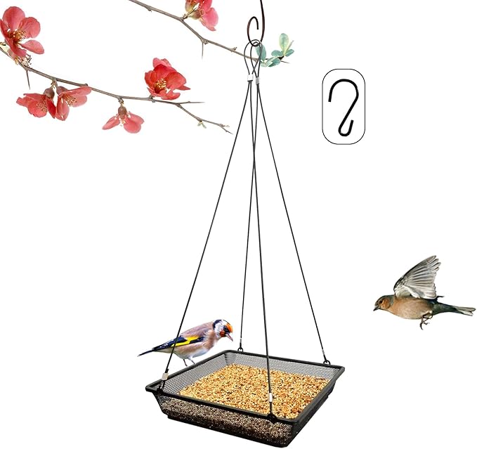 Hanging Bird Feeder Tray for Outside Wild Birds,Platform Bird Feeding Metal Mesh Seed Tray,Great Decoration for Garden Backyard