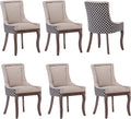 Farmhouse Dining Chairs Set of 6, Upholstered Fabric Dining Room Accent Chairs with Wood Legs & Bronze Nailhead, High Wingback Kitchen Chairs for Living Room Hotel Apartment, Beige Patterned