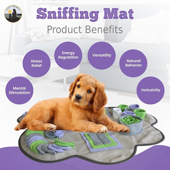Paw Shaped Snuffle mat 29"x29" for Small, Medium, Big Size Dogs, Cats; Interactive Slow Feeding Sniffing mat for Mental Stimulation, Puzzle Toy for Encourages Natural Foraging Skills