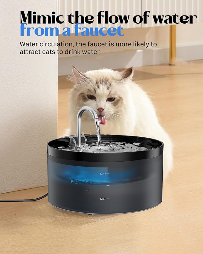 Cat Water Fountain for Cats Indoor: GIOTOHUN 108oz/3.2L Black Cat Drinking Founttain - Pet Fountains Contains 6 Filters + 3 Sponges