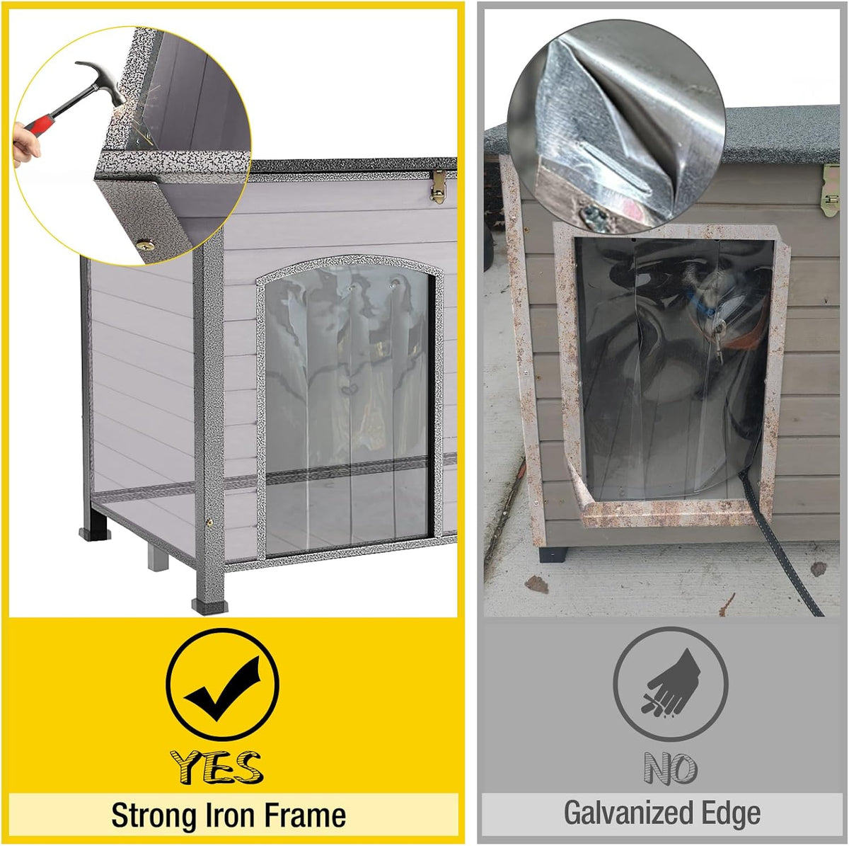Aivituvin Large Dog House Outdoor Indoor Weatherproof Dog House for Small & Medium & Large Dogs with Unique All-Around Iron Frame＆Raised Feet（Grey）