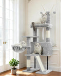 Gitelsnour Cat Tree for Indoor Cats, Cat Tower with Scratching Post for Small Cats and Kittens, Cat House with Removable Top Platform and Fluffy Balls, Hanging Cat Basket, Light Gray GCT006SW