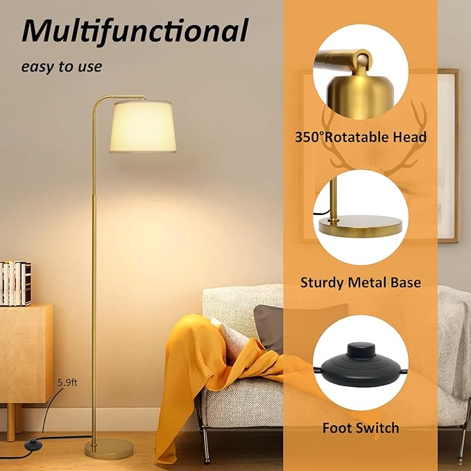 AKASUKI Floor Lamp for Living Room with 3 Color Temperatures, Foot Switch Standing Lamps for Living Room, Bedroom, Office, Arc Mordern Floor Lamp with 9W LED Bulb Included