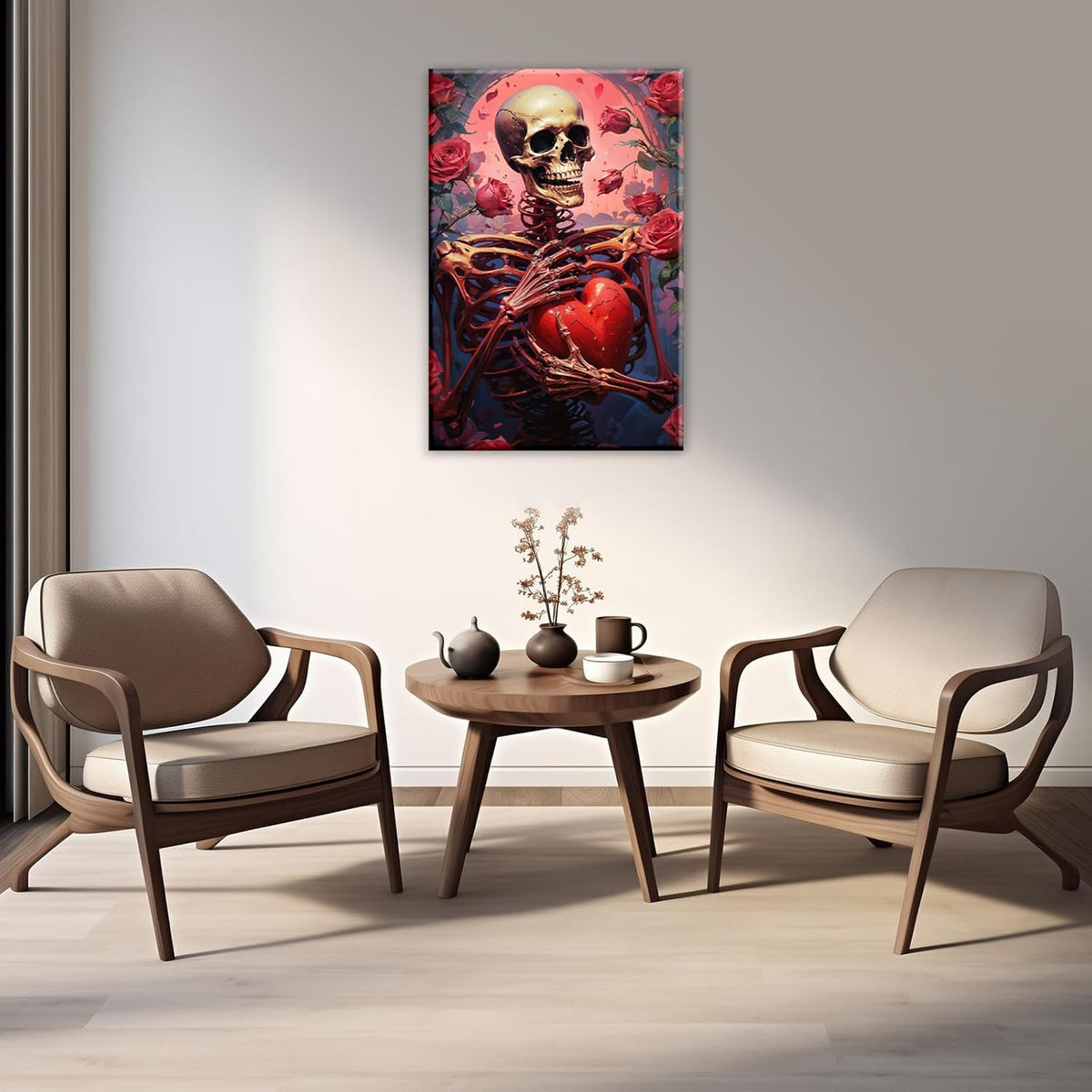 OAAPITI Skull Skeleton Canvas Wall Art Skull Holding Heart Picture Print Romantic Theme Painting Artwork Gothic Poster Wall Decor Living Room Halloween Decor(Artwork-1,12"x18")