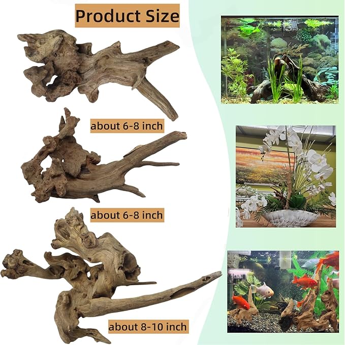 Driftwood for Aquarium Decor, Fish Tank Decor, 3 Pcs Reptile Branches, Drift Wood for Fishtank, Aquarium Hardscape, Betta Fish Decor, Reptiles Driftwood Branch (Driftwood 5.8- 9.8 Inch (Pack of 3))