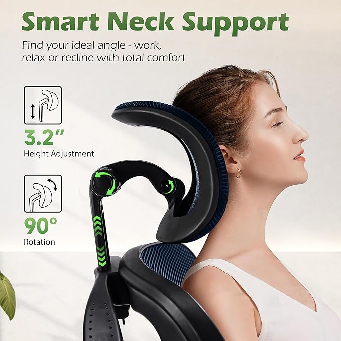 Office Chair Ergonomic Desk Chairs with Adjustable Lumbar Support& Headrest Hanger, High Back Breathable Mesh Chair with Wheels, Rolling Swivel Comfy Task Computer Chair for Home Work Gaming