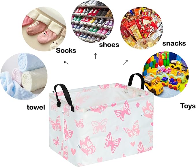 Rectangle Gift Storage Basket Home Shelf Storage Basket Organizer Box Clothes Laundry Hamper Nursery Basket Laundry Basket with Handles (Butterfly)