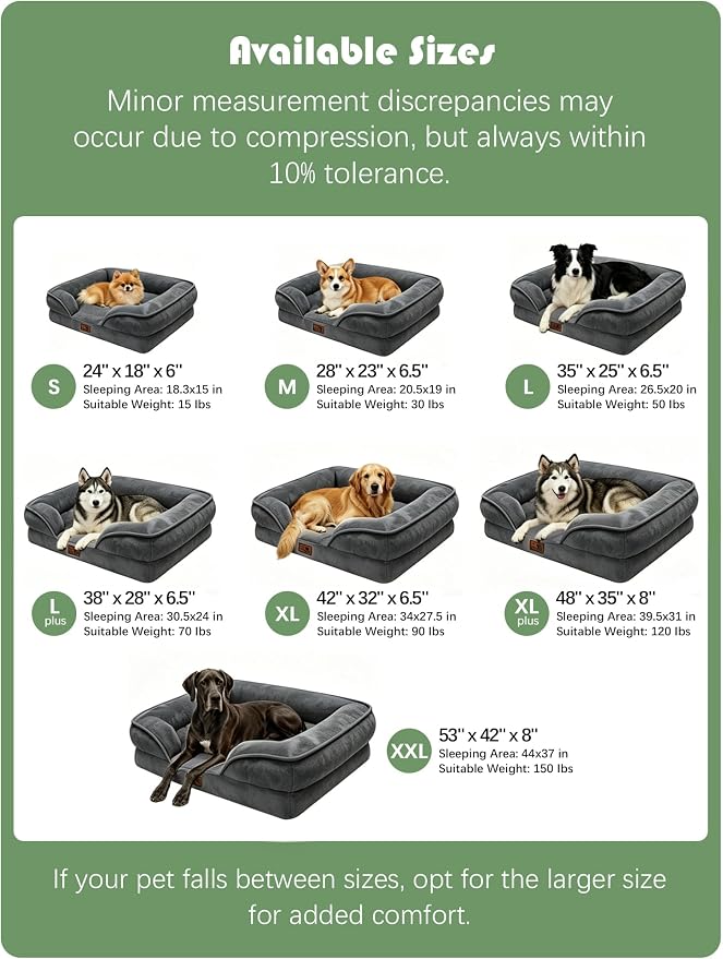 Spotted Play Orthopedic Dog Bed with Sides - Sofa Beds for Extra Large Dogs, Supportive Foam Pet Couch Bed with Washable Removable Cover, Waterproof Lining and Non-Slip Bottom, Dark Grey - XL-Plus