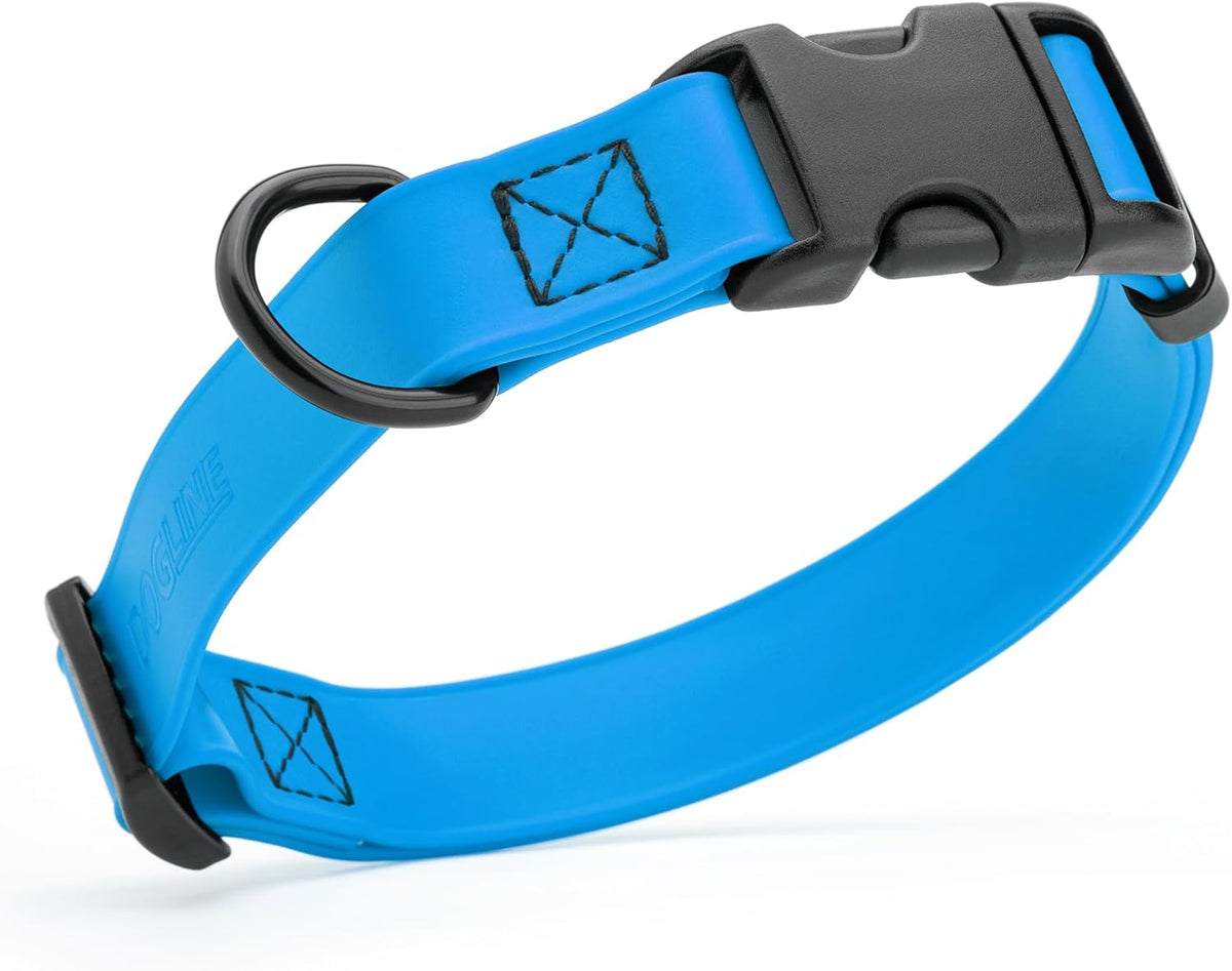 Dogline Biothane Waterproof Dog Collar with Quick Release Buckle Strong Coated Nylon Webbing with Odor- Proof for Easy Care Easy to Clean Fits Small Medium or Large Dogs, Dogline Blue 3/4" W 12-19" L