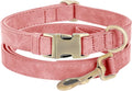 Genuine Leather Dog Collar - Adjustable Pet Collar with Quick Release Metal Buckle, Soft Skin Friendly Real Leather Collar for Small, Medium, Large Dogs (Pink Collar + Rope, S：Fit 8-16" Neck)