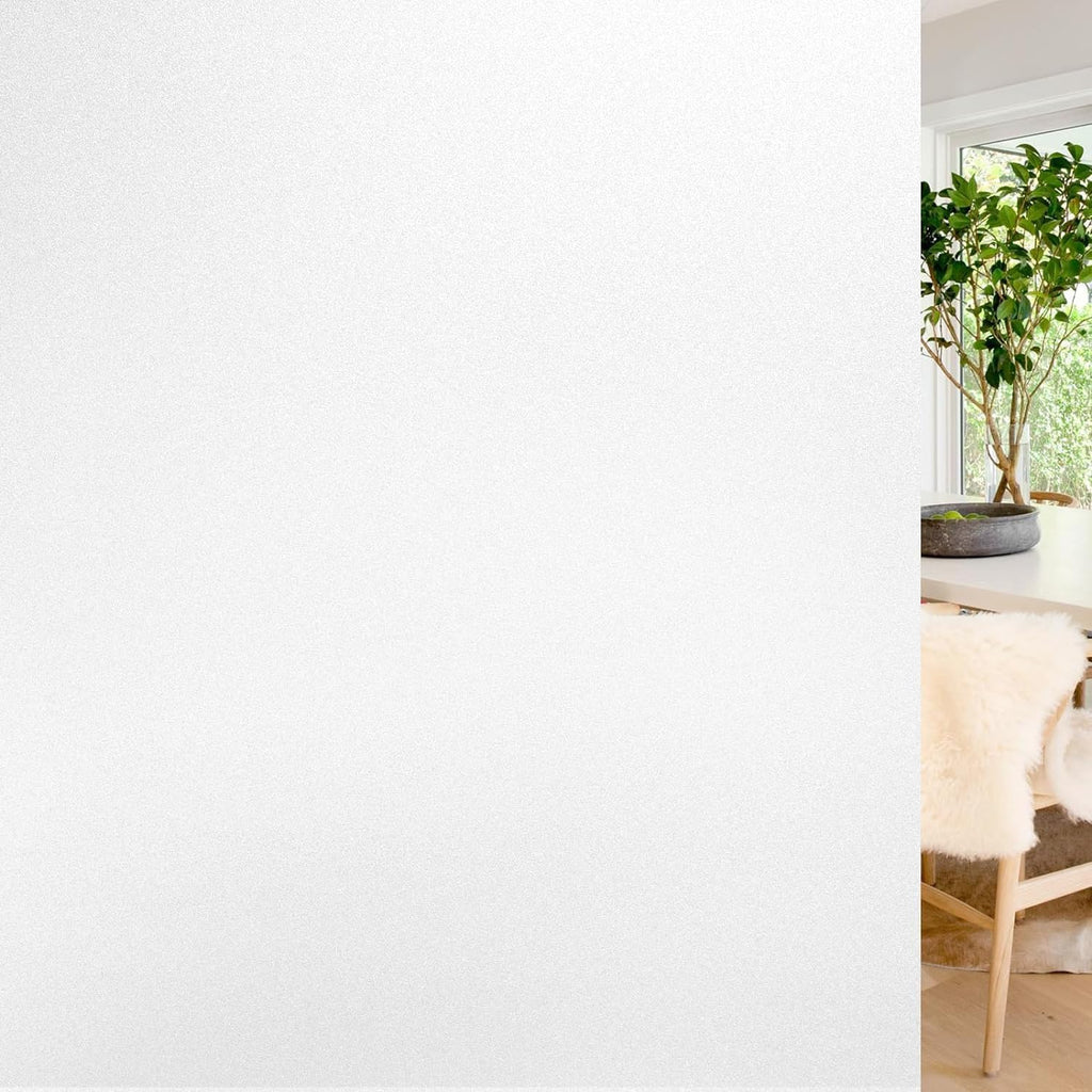 rabbitgoo Window Privacy Film, Non-Adhesive Frosted Glass Window Film for Bathroom, Static Cling Heat Blocking Stickers for Home Indoor Opaque Frosting Coverings House Tint, Matte White 35.4"x 118.1"