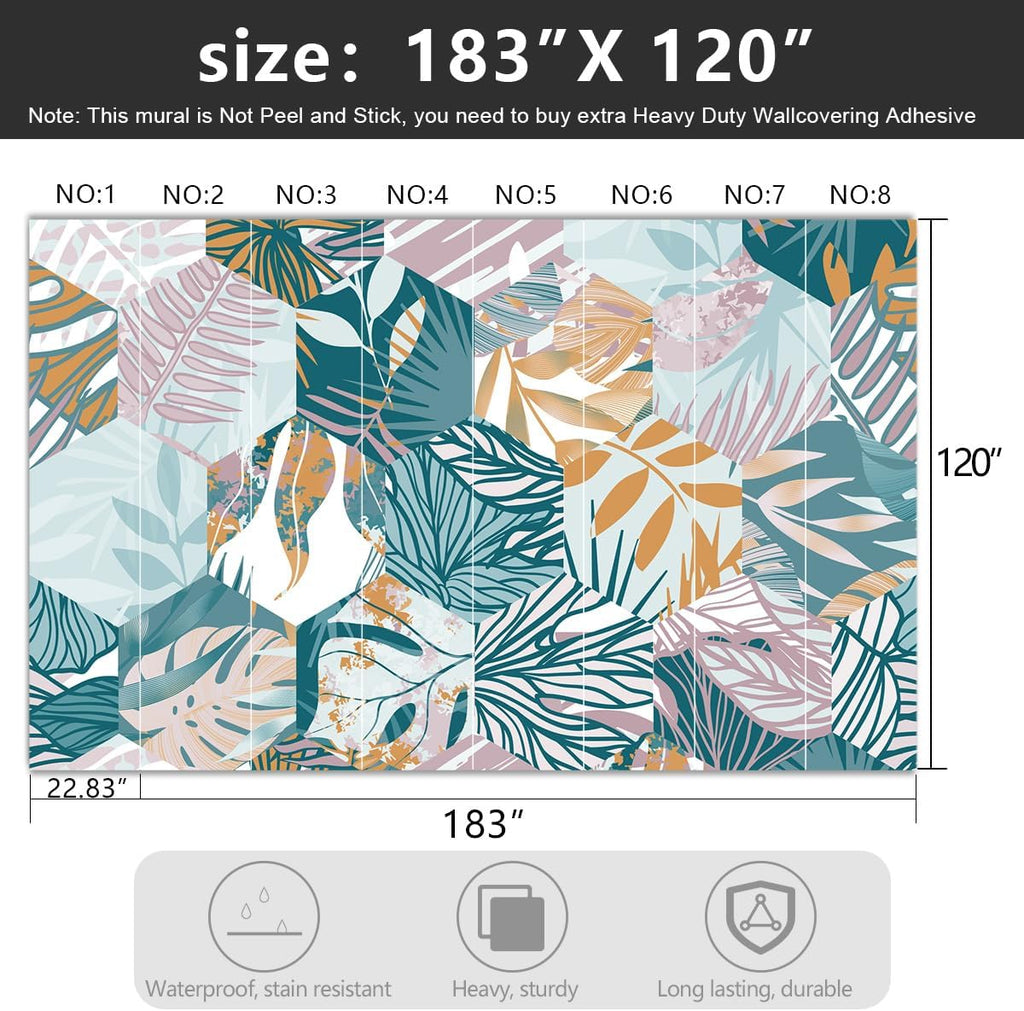 -Abstract Geometry Botanical Banana Leaf Fabric Wallpaper Living Room Bedroom Bathroom Tropical Plant Leaf Large Wall Mural- 183"x120"（ not Peel and Stick）