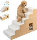 Dog Stairs for Small Dogs 27”H, 6-Step Dog Steps for High Bed, High-Density Foam Pet Stairs with Non-Slip Removable Washable Cover to Get on Bed(Beige)