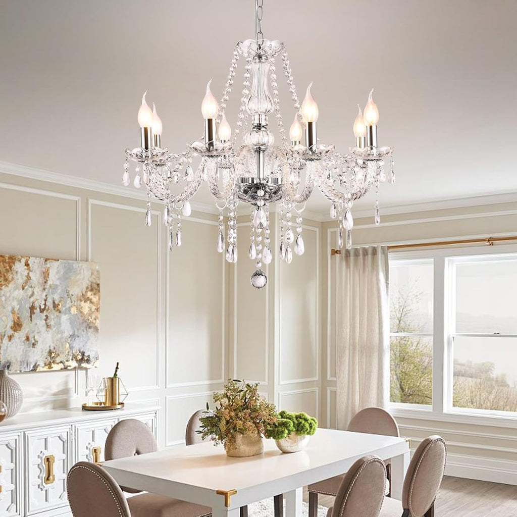 Modern Elegant 8 Lights K9 Crystal Glass Chandelier Pendant Ceiling Lighting European Style for Dining Living Room Bedroom Transparent, 8 E12 Bulbs Required