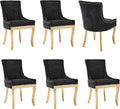 Luxury Fabirc Upholstered Dining Chairs Set of 6,Neutral Chenille Kitchen Room Chair with Nailhead Trim,6 Piece Modern Side Chairs for Dining Room,Living Room,Bar (Black-Gold, Set of 6)
