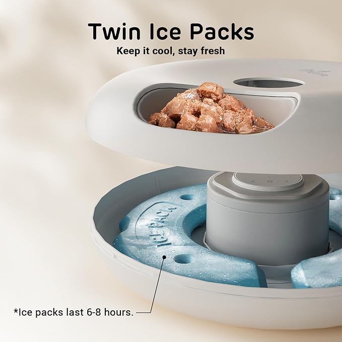 iPettie Donut Frost WiFi 6 Meal Automatic Cat Dispenser with App Control, Dry & Wet Food Automatic Cat Feeder, Smart Dog Feeder with Two Ice Packs, Programmable Timer, Holds 6 x ½ lb. of Food