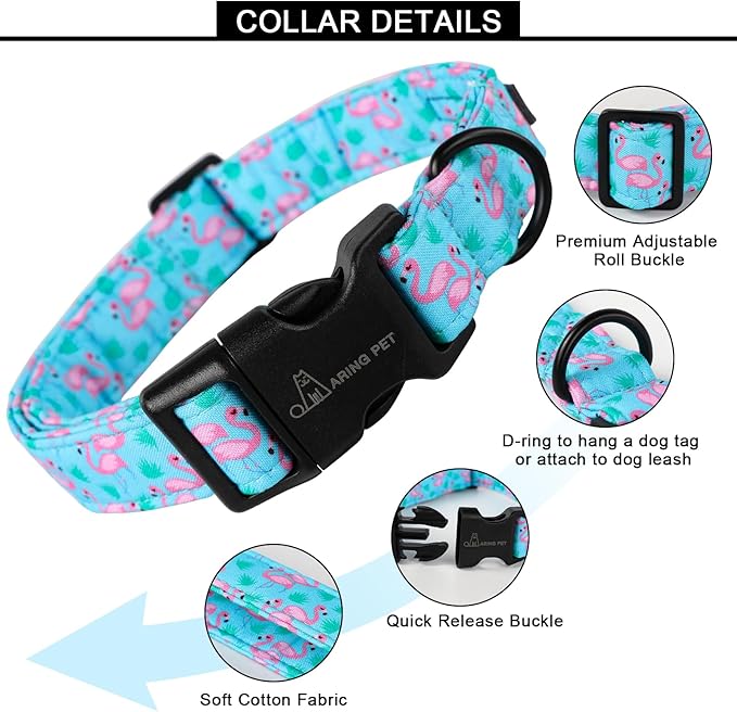 ARING PET Flamingo Dog Collar-Cute Cotton Small Dog Collars, Adjustable Lightweight Summer Pet Collars for Small Medium Large Boy and Girl Dogs, X-Small