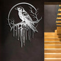 Crow Metal Wall Decor, Raven Wall Art, Large Gothic Raven Decor Hangings, Bird Wall Decor, Metal Tree Branch Decor, Ravens Sign, Raven Art for Living Room (Silver, 24"x19" | 60x48cm, metal wall art)