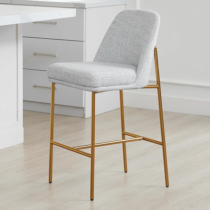 CHITA Counter Height Bar Stools Set of 2, FSC Certified Metal Barstools for Kitchen Island, 27" H Seat Height, Fabric, Light Grey (Multi-Colored)