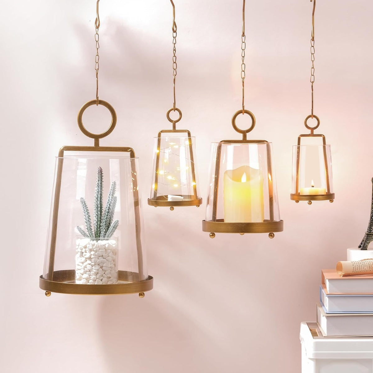 3'3" Wide Modern Metal Hurricane Lantern with Handmade Sturdy Glass Sleeve in Brass for Tealight Candle & Plants, Farmhouse Hurricane Industrial, Minimalistic, Shabby Chic (1, Brass, 3.3"x5.2")