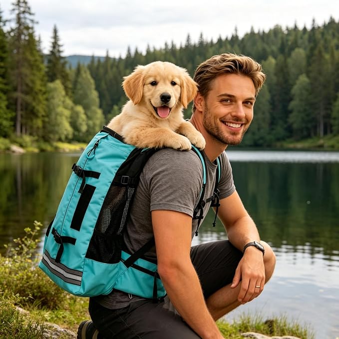 Big Dog Backpack Carrier, Grey-L | Extra Large Pet Carrier for 66lbs Dogs, Fully Adjustable Water-Resistant Dog Travel Bag for Hiking Cycling Outdoor Adventures