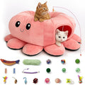 Cat Tunnel Bed with 20 Cat Toys, Collapsible Play Tunnel for Indoor Cats, Kitten Toys for Indoor Kittens, Octopus Shaped