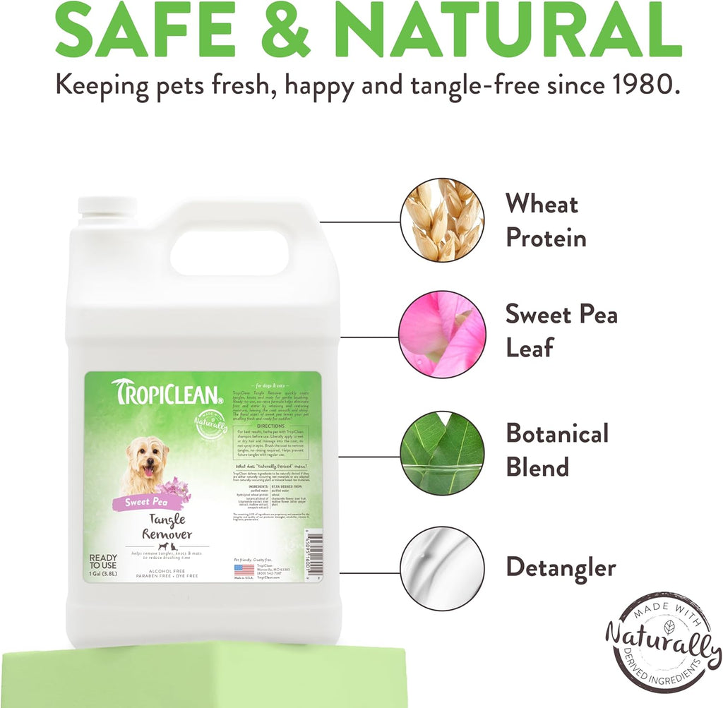 TropiClean Sweet Pea Cat & Dog Detangler Spray Dematting | Dog Conditioner Spray Derived from Natural Ingredients | Made in the USA | 1 Gallon