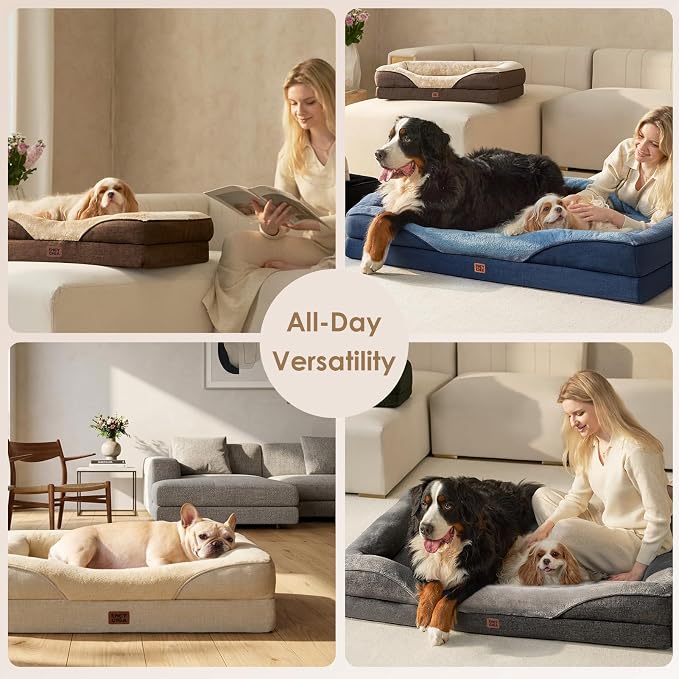 EHEYCIGA Orthopedic XXL Dog Bed for Large Dog, Memory Foam Dog Couch, Navy | 52x41 Inch Extra Large Sized Dog Sofa with Sides, Waterproof Liner & Washable Removable Cover, Bolster Pet Couch