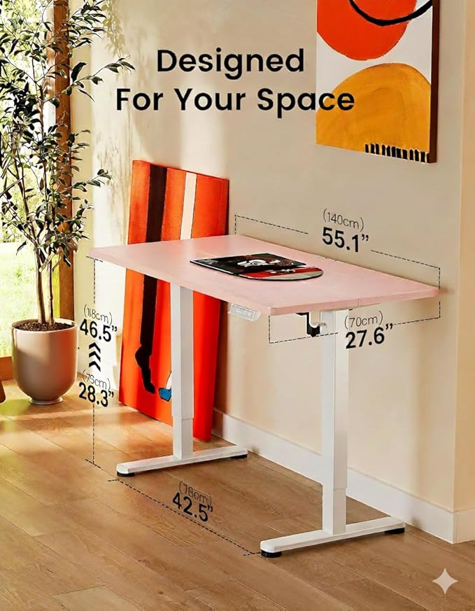 ErGear Height Adjustable Electric Standing Desk, 55 x 27.5 Inches Sit Stand up Desk, Memory Computer Home Office Desk with Two-Piece Desktop (Pink)