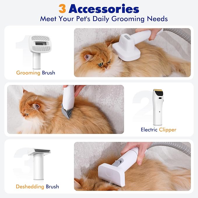 Rywell Dog Grooming Vacuum Kit with Electric Clippers and Brushes, 1.5L