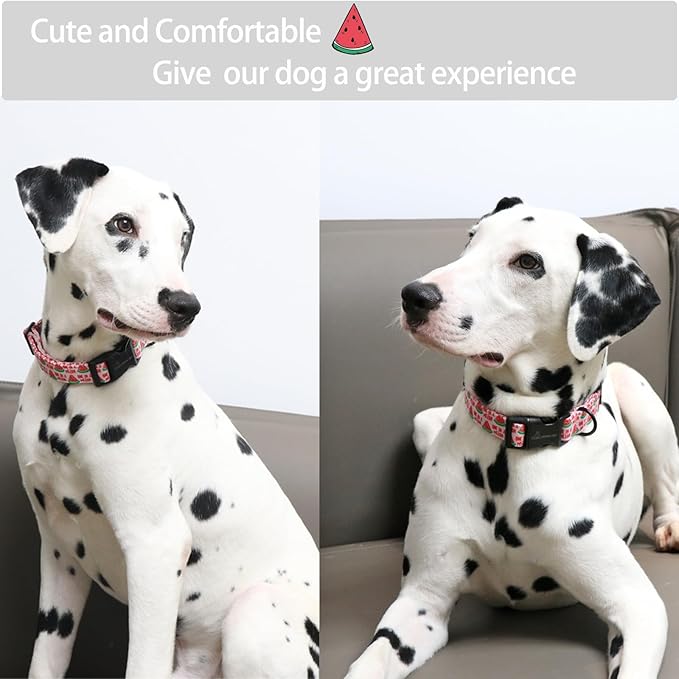 ARING PET Summer Dog Collar-Cute Watermelon Dog Collar for Medium Dogs, Adjustable Soft Cotton Girl Dog Collars for Small Medium Large Dogs, Medium